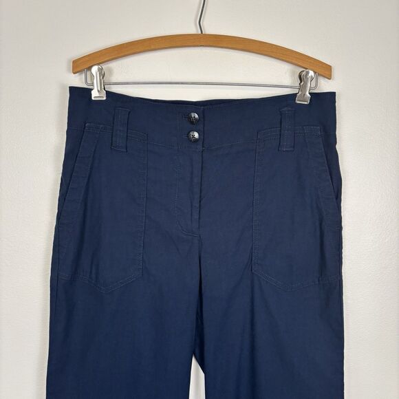Anthropologie by Maeve Naomi Wide Leg Flare Pants Navy Blue SZ 12P Viscose Linen - Picture 2 of 7